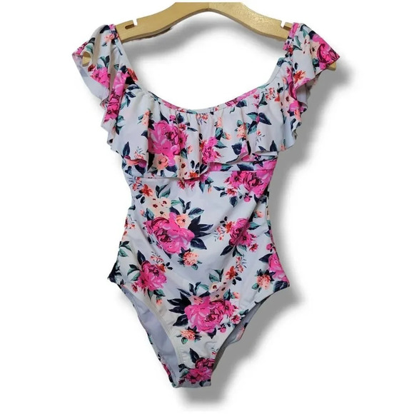Arizona Jean Co women's off the shoulder Ruffle floral Swimsuit  - small - Picture 1 of 9